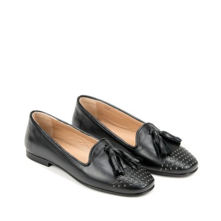 Ženske kožne plitke cipele Silko-PL10 crne ravne