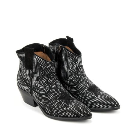 Ženske kožne plitke čizme Silko-PT100 crne na štiklu