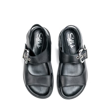 Ženske kožne sandale Silko-E209 crne ravne 5 15336 silko e209 nero 3
