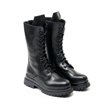 Ženske kožne duboke čizme Silko-K26 crne ravne