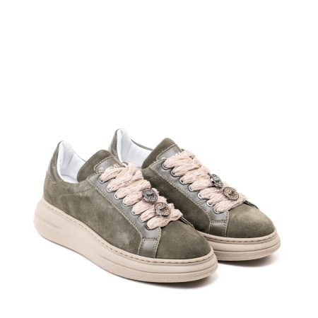 Ženske plitke patike Meline-606-p-bi-w-213 maslinasto zelene ravne